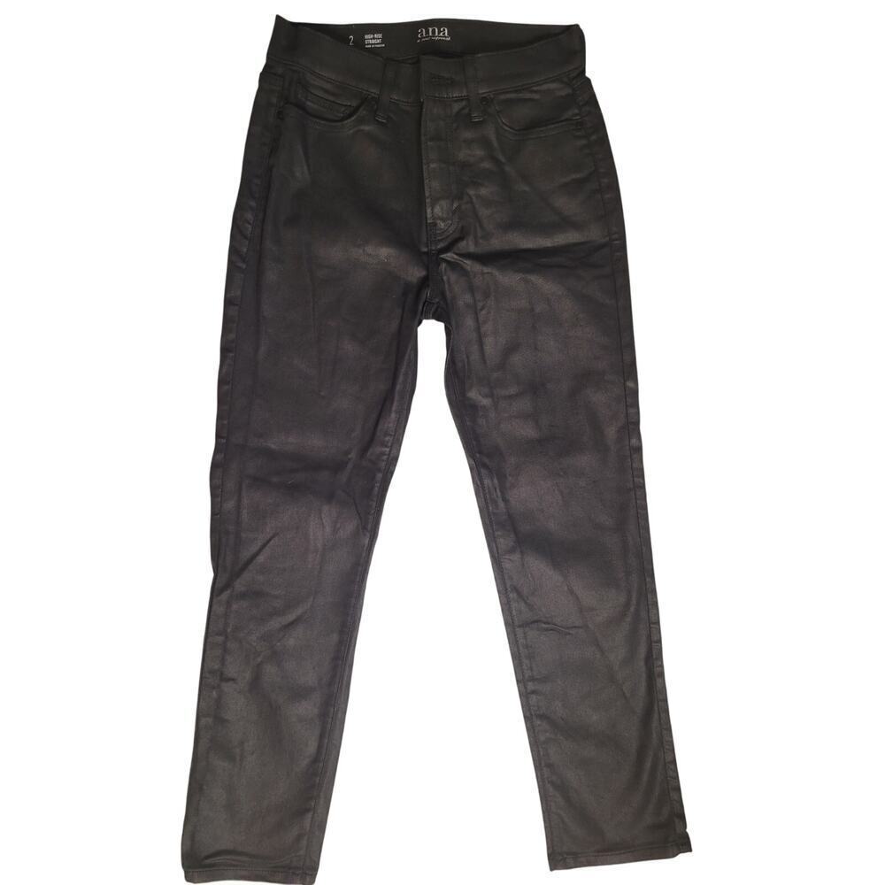 A.N.A. Jeans Women Leather Look‎ Black High Rise Straight Sz 2